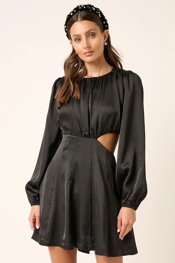 Black Mittoshop Satin Side Cutout Detail Mini Dress 2