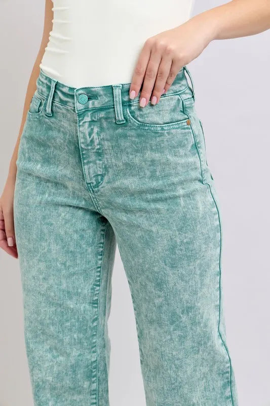Sea Green Judy Blue Full Size High Waist Garment Dyed Raw Hem Dad Jean Plus Size