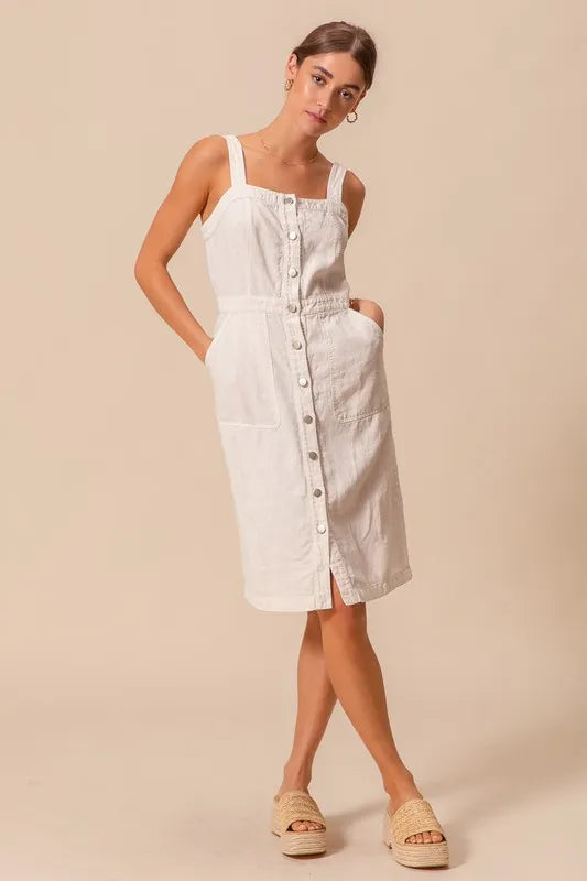So Me Button Down Pocket Front Pinafore Dress