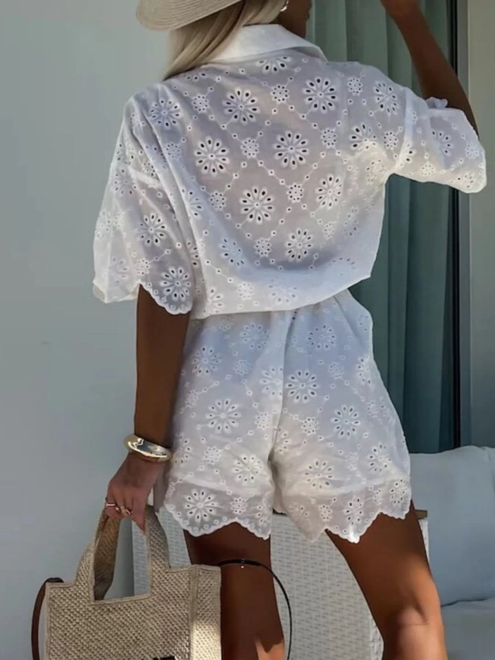 Eyelet Lace Button Up Romper