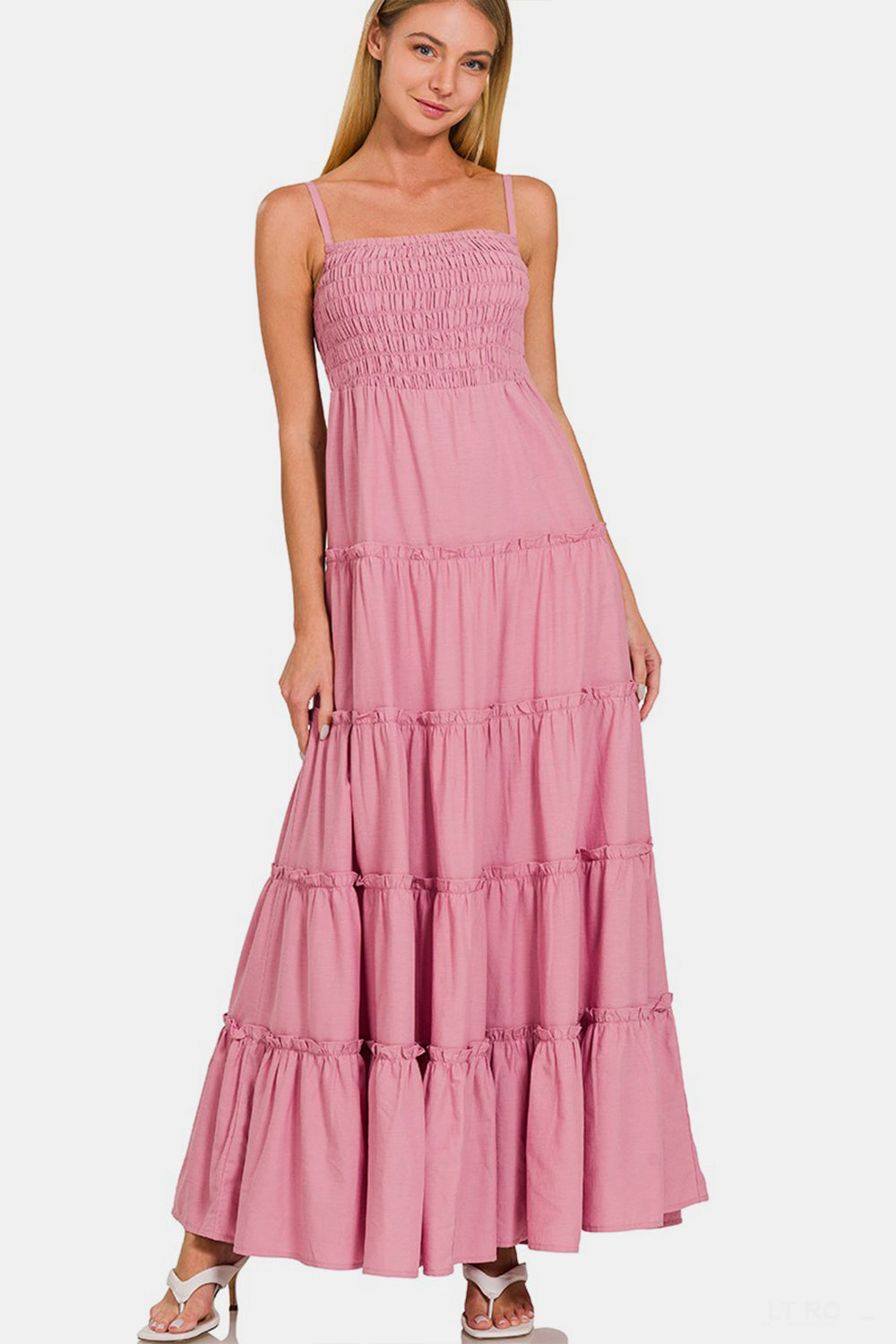 Ltrose Zenana Woven Smocked Tiered Cami Maxi Dress