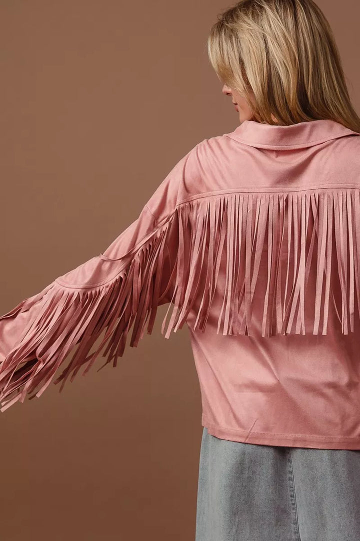Bibi Suede Fringe Long Sleeve Jacket 1