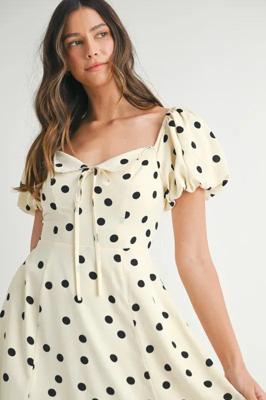 Mable Polka Dot Puff Sleeve Midi Dress