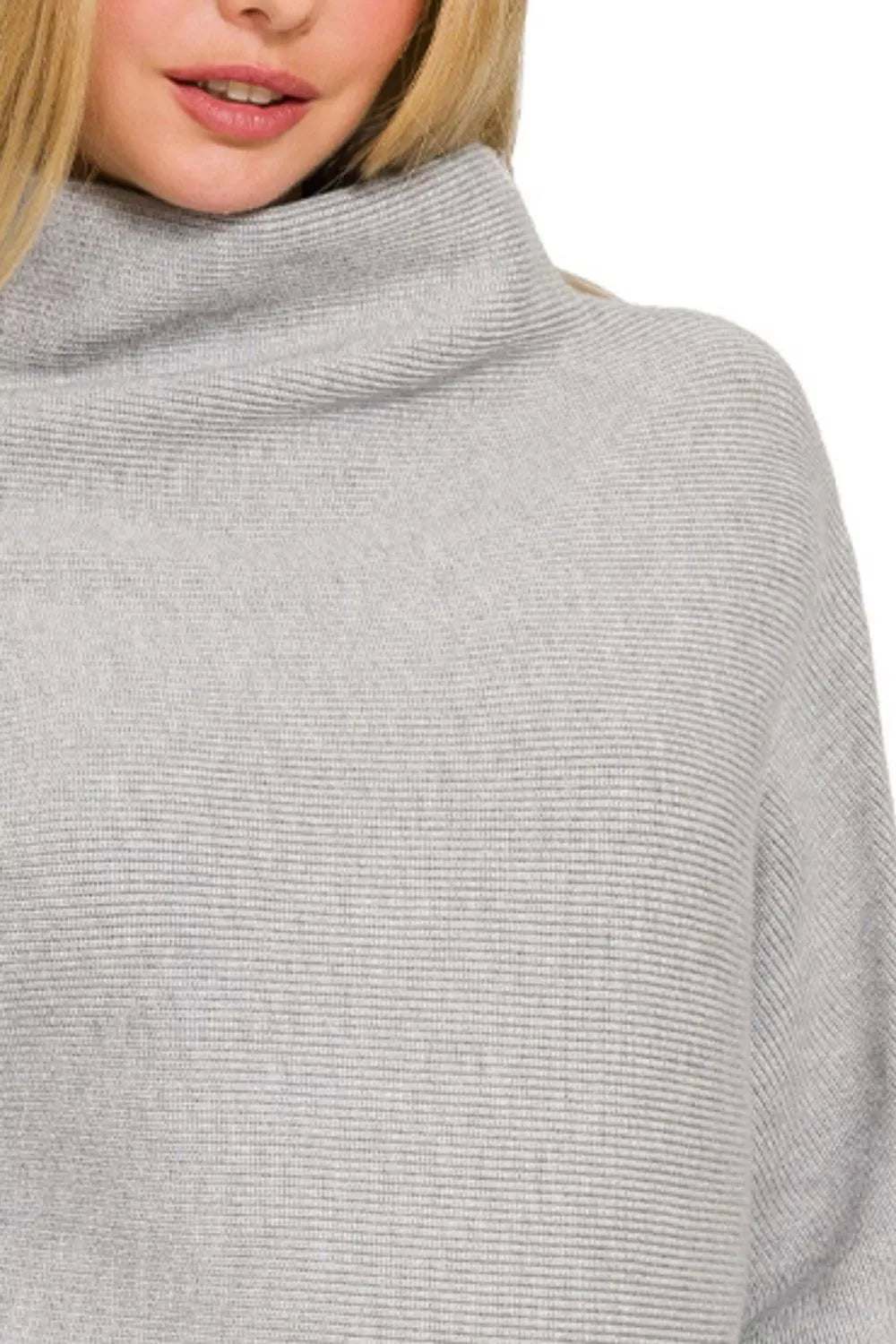 H Grey Zenana Viscose Dolman Sleeve Mock Neck Sweater