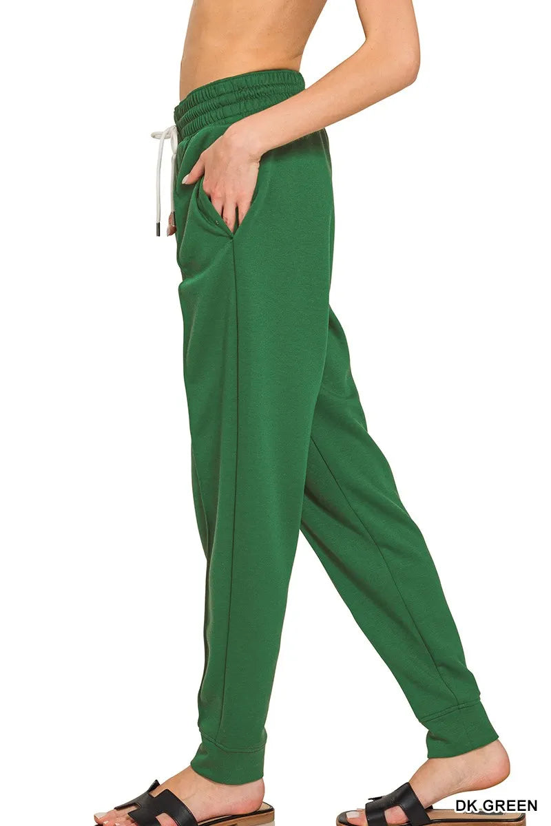 Dk Green Zenana Drawstring Scuba Sweatpants With Pockets 2