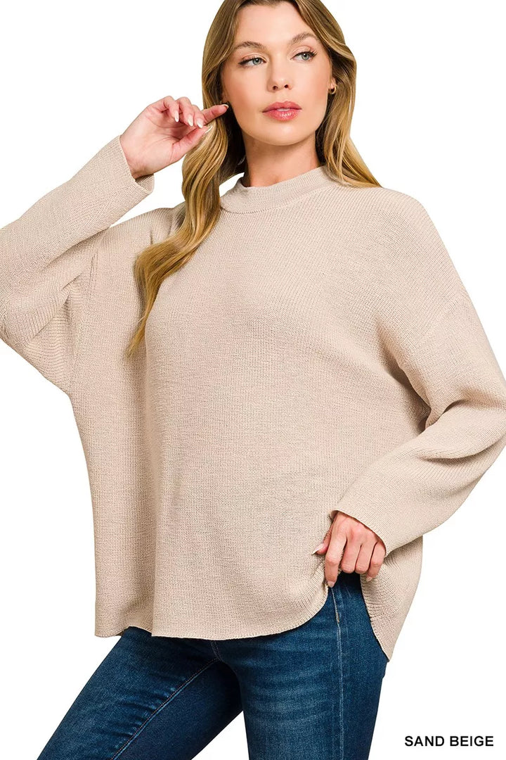 Zenana Round Neck Knit Top And Shorts Sweater Set 1