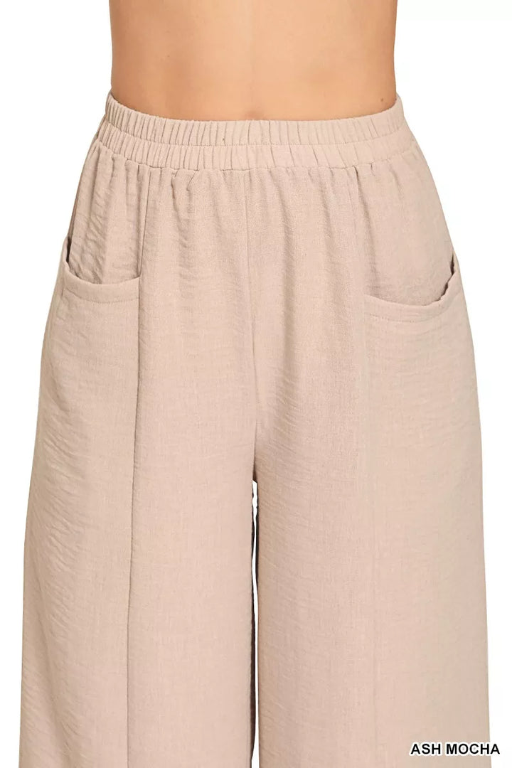 Zenana Woven Airflow Elastic Waistband Pants 5