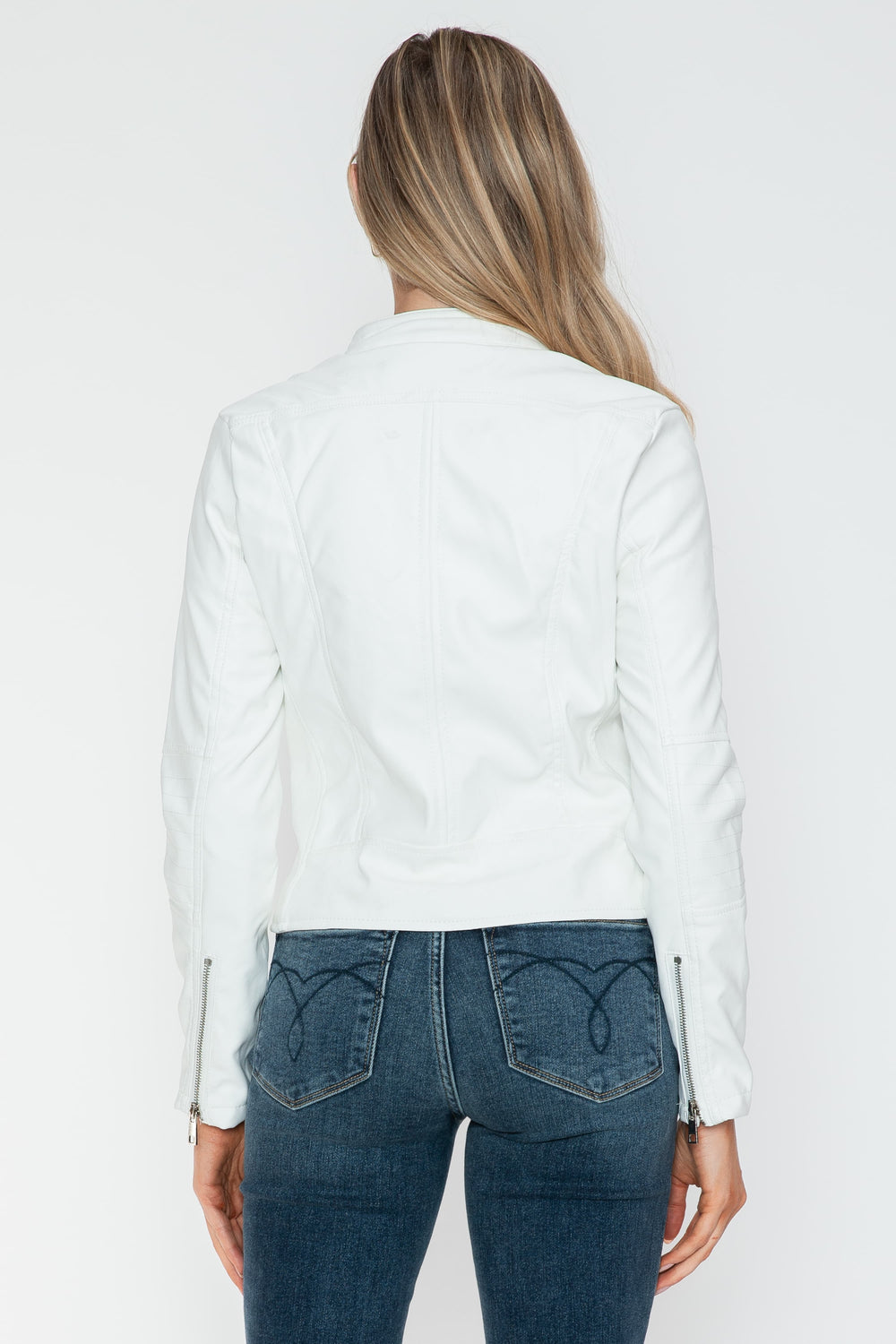 White Snobbish Pu Leather Zip Up Jacket With Pockets 1
