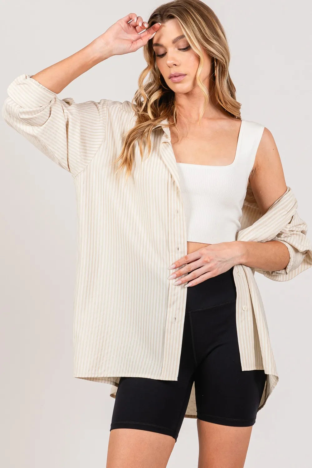Sage Fig Striped Button Up Long Sleeve Shirt