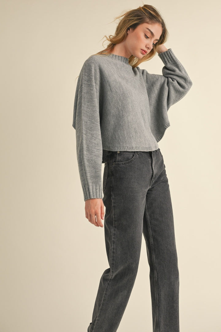 H Grey Mable Round Neck Dolman Sleeve Cropped Sweater 2