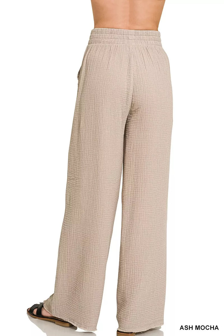 Ash Mocha Zenana Double Gauze Lounge Pants