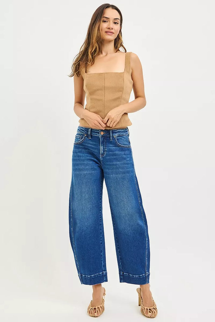 Dark Risen Mid Rise Crop Barrel Jeans