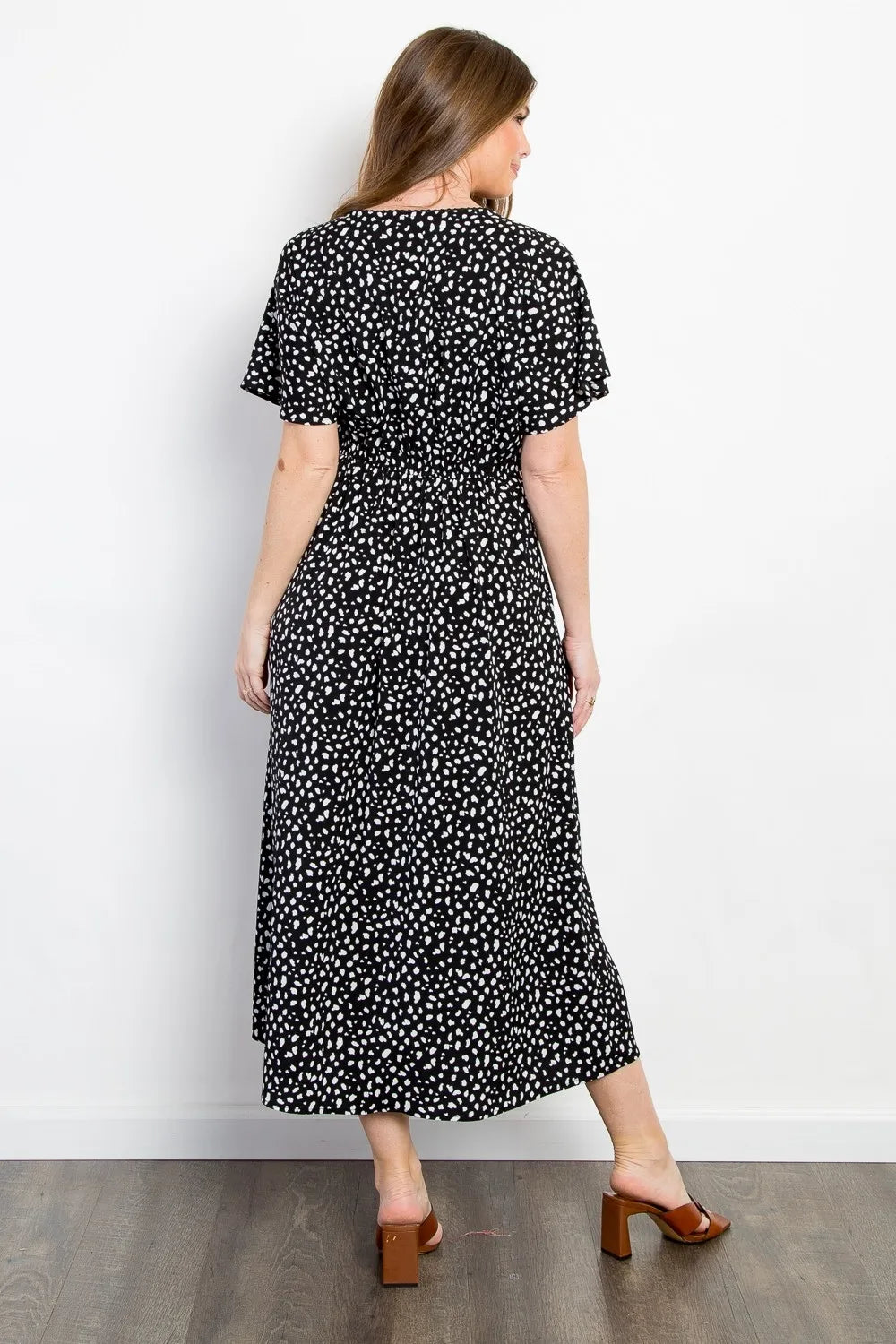 Black Be Stage Full Size Printed Smocked Waist Dress