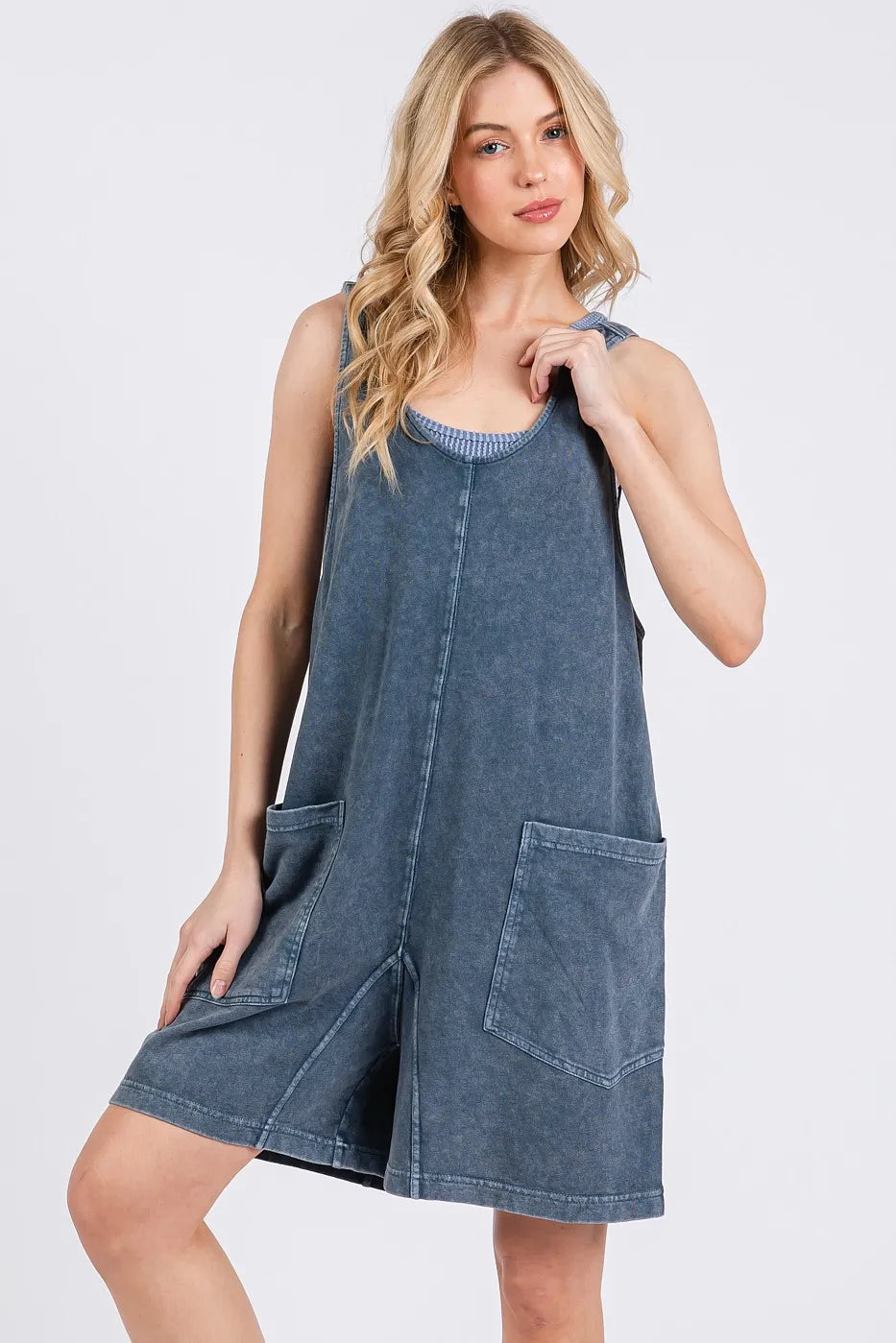 Navy Mittoshop Low Scoop Neck Tank Washed French Terry Romper
