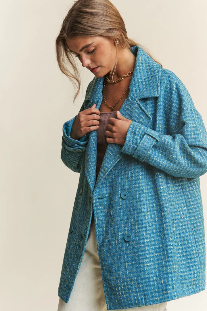 J Nna Tweed Double Breasted Long Sleeve Coat