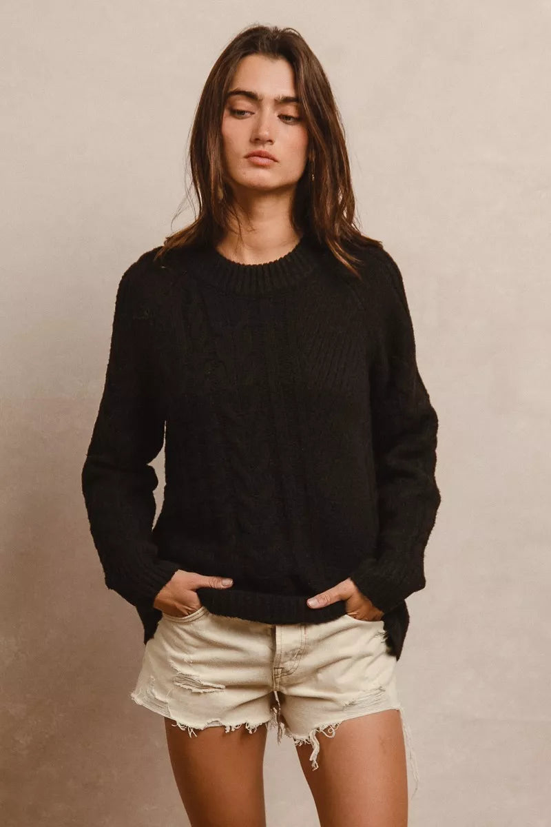 Black Bibi Twist Knitted Open Shoulder Sweater