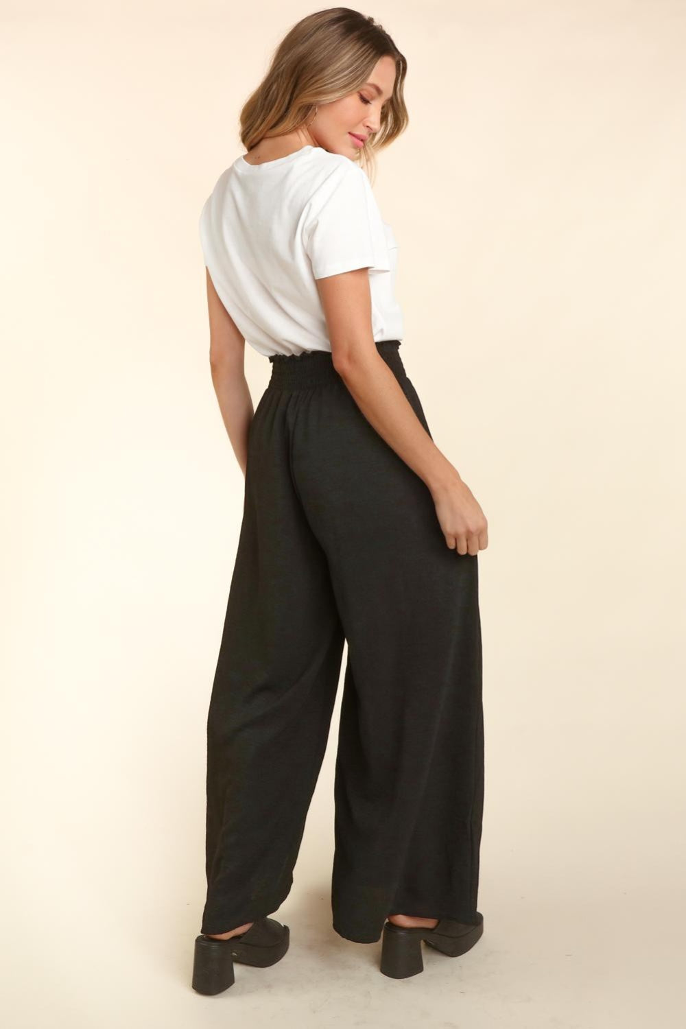 Black Haptics Elastic Waist Wide Leg Pants With Pockets