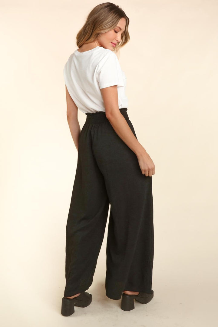 Black Haptics Elastic Waist Wide Leg Pants With Pockets