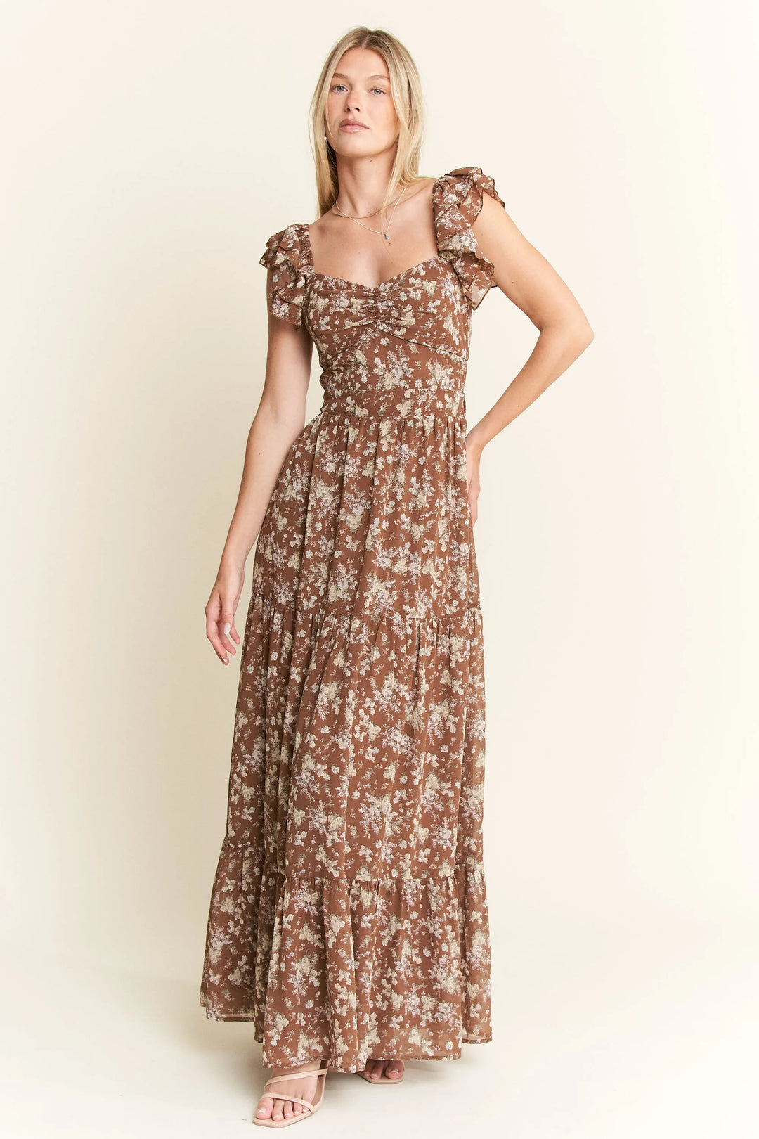 Mocha Jade By Jane Ruffle Sleeve Tiered Maxi Dress 1