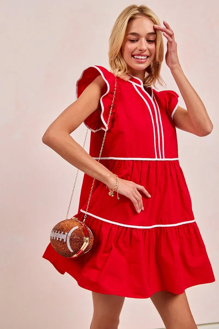 Bibi Gameday Theme Contrast Binding Ruffled Dress 1