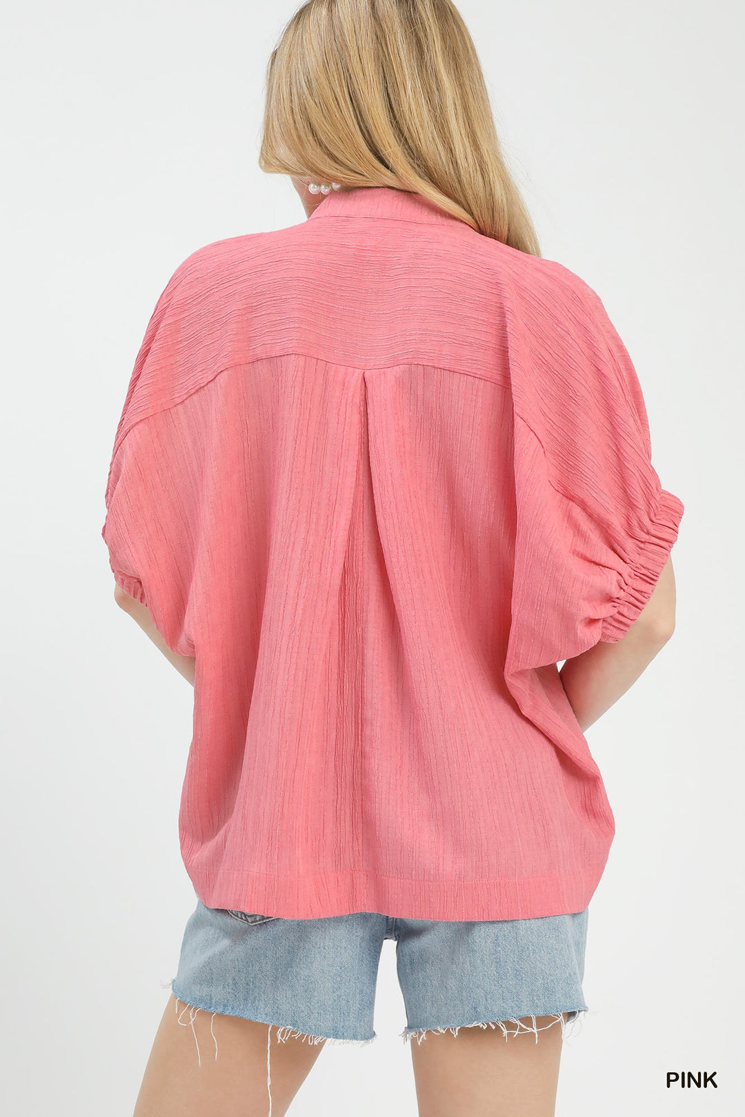 Pink Umgee Textured V Neck Blouse 2