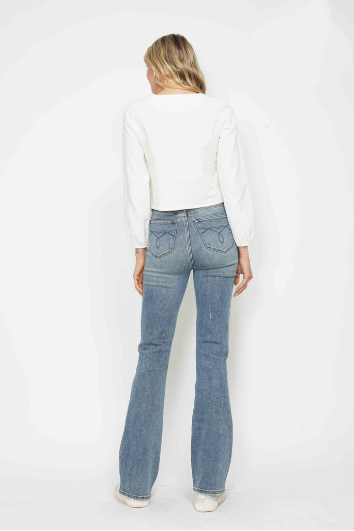 REG INSEAM Judy Blue Full Size Tummy Control Back Embroidered Pocketed Bootcut Jeans Plus Size