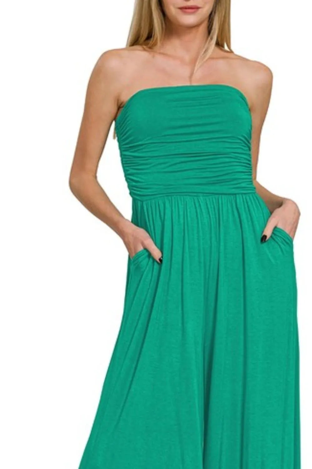 K Green Zenana Double Layered Strapless Tube Top Jumpsuit 1