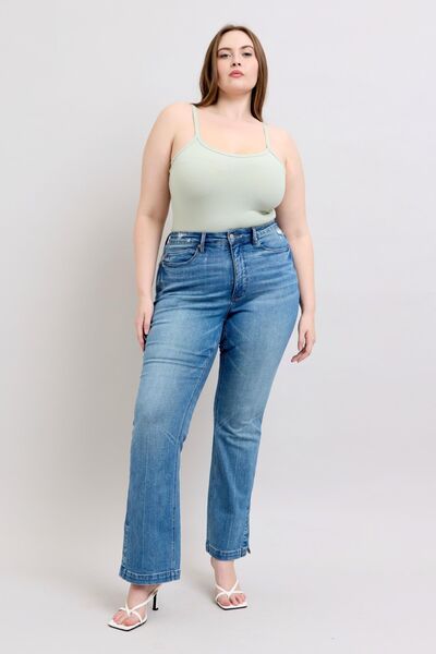 Medium Judy Blue Hw Tummy Control Vintage Wash Side Slit Slim Boot Jeans