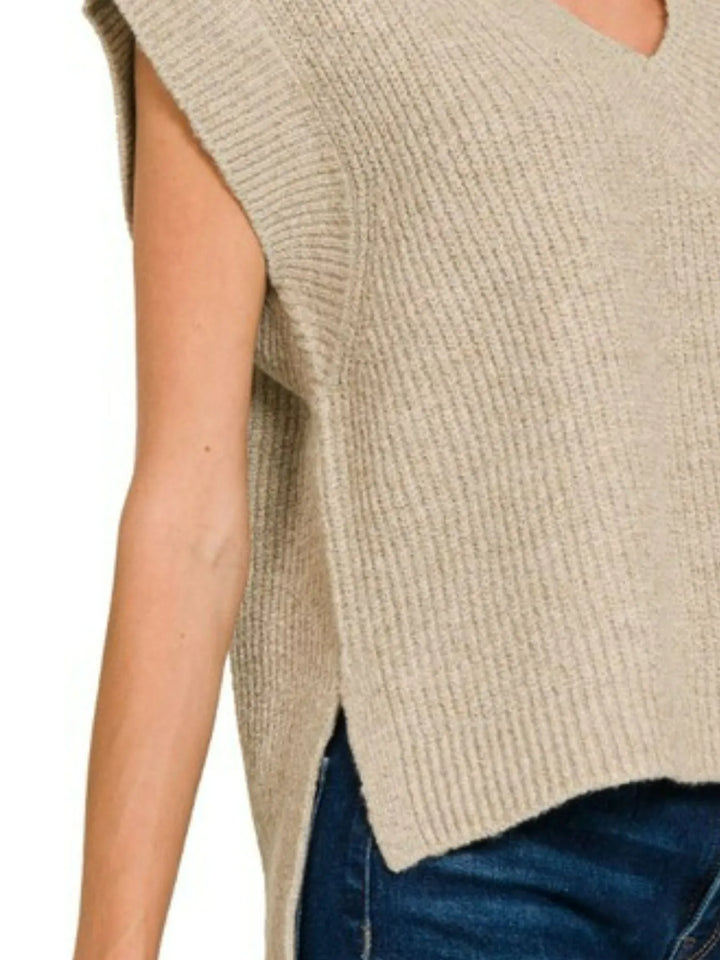 H Mocha Zenana Oversized Sweater Vest With Side Slit