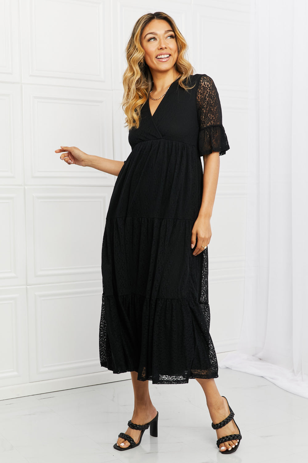 Black P Rose Lovely Lace Full Size Tiered Dress