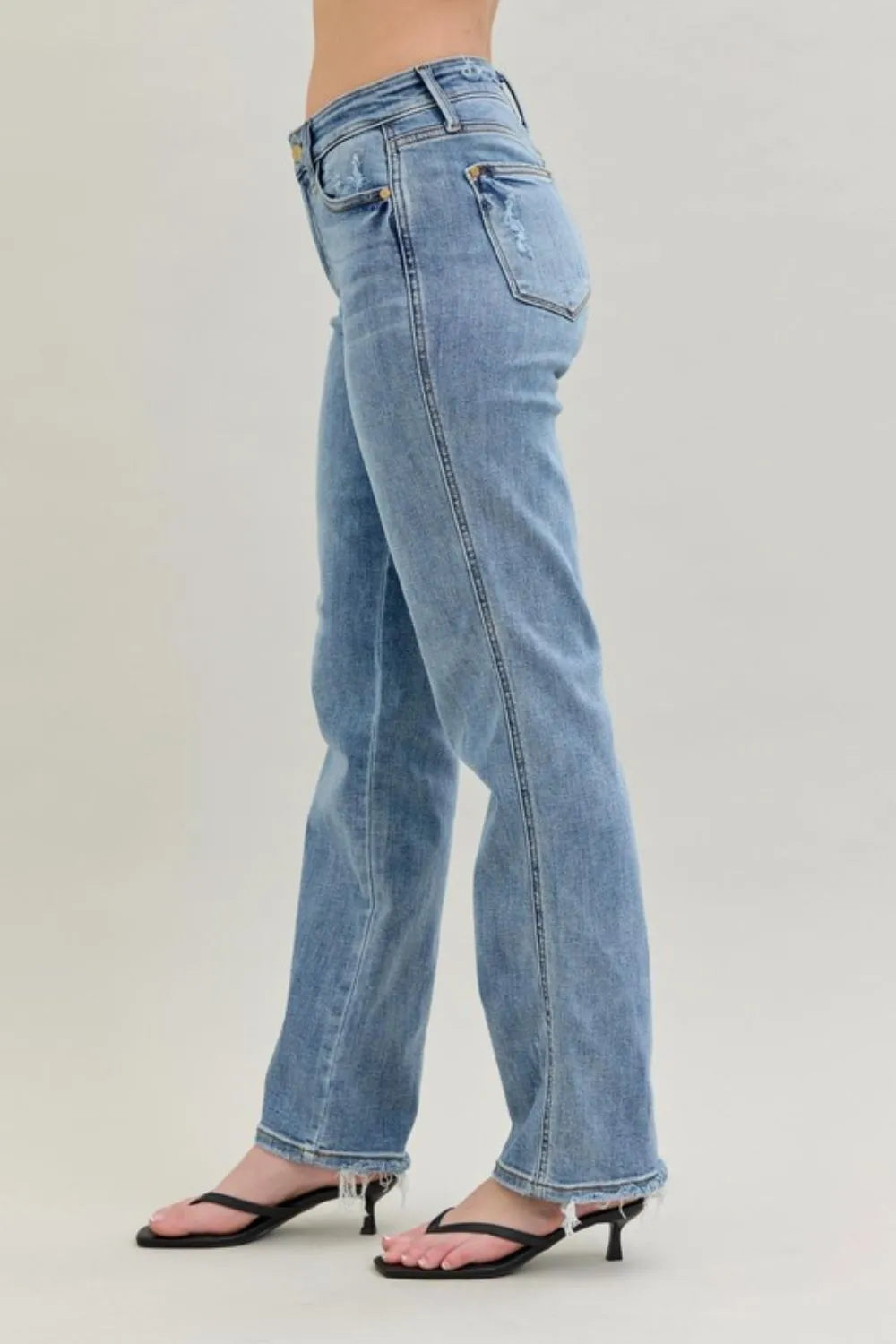 Medium Judy Blue Frayed Hem Cell Phone Pocket Dad Jeans