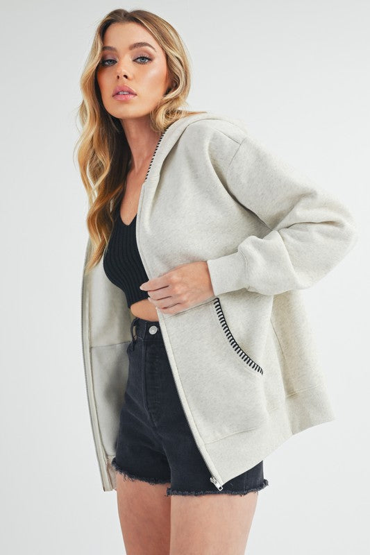 Aemi Co Contrast Trim Zip Up Hoodie Jacket 1