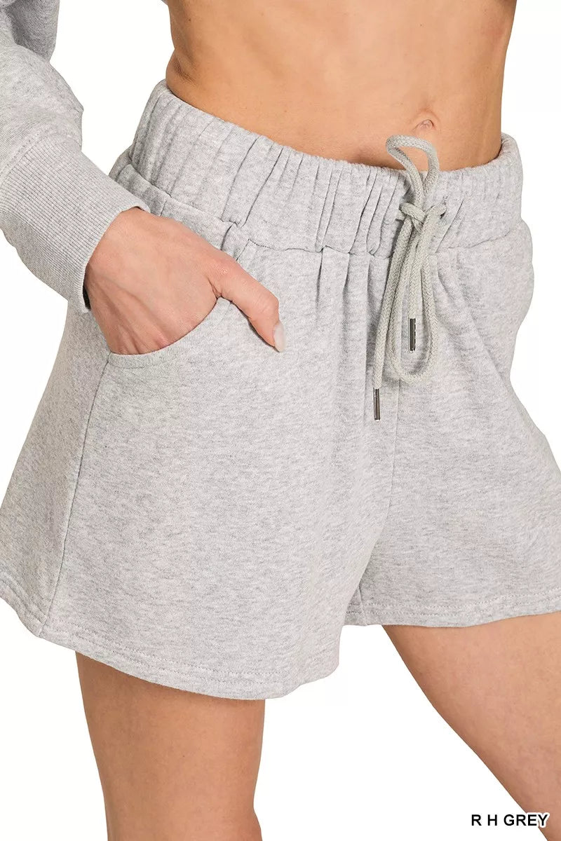Zenana Fleece Long Sleeve Sweatshirts Shorts Set 1