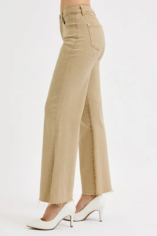 Tan Risen Full Size Raw Hem Wide Leg Jeans Plus Size