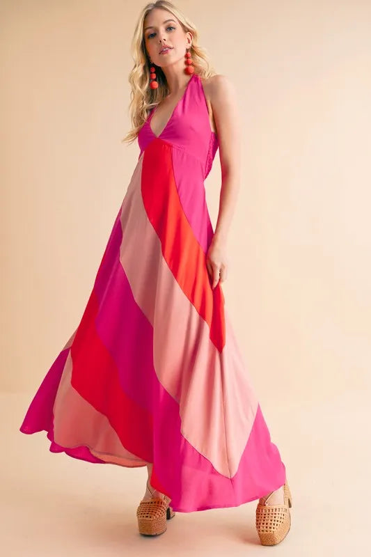 Aemi Co Color Block Sleeveless Maxi Dress