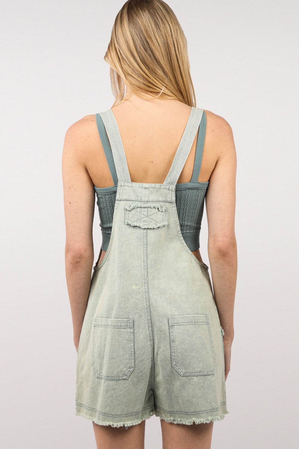 Sage Very J Washed Frayed Hem Denim Overall