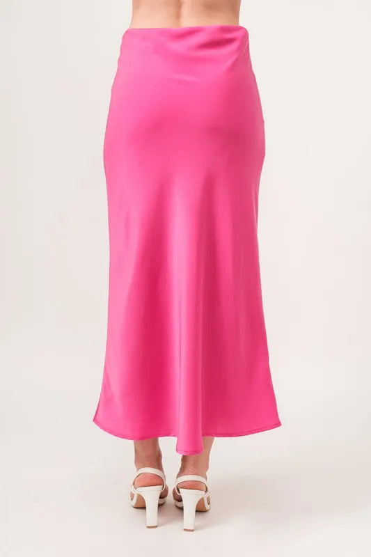 Fuchsia And The Why Solid Satin Midi Skirt