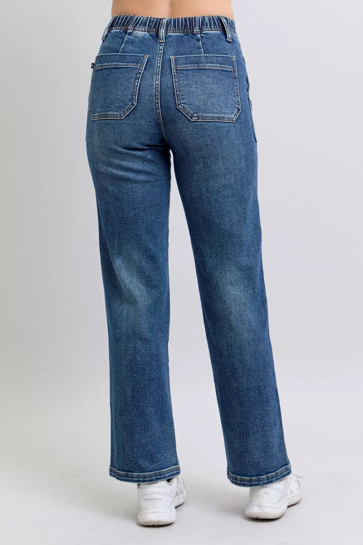 Md Judy Blue Drawstring Straight Jeans With Pockets