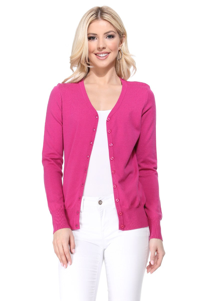 Black Womens V Neck Button Down Knit Cardigan Sweater