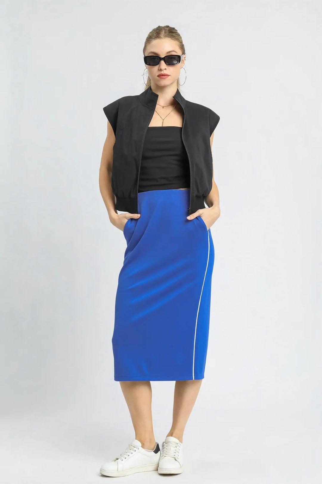 Umgee Midi Pencil Skirt With Contrast Piping Detail 1