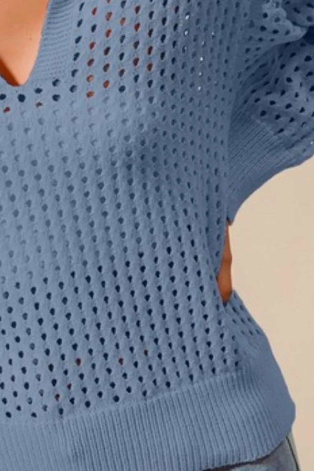 Denim So Me Open Knit Polo Sweater Top