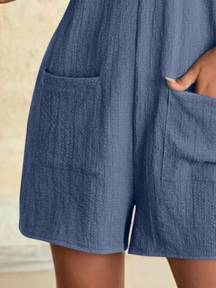 Caramel Full Size Knot Strap Romper With Pockets Plus Size