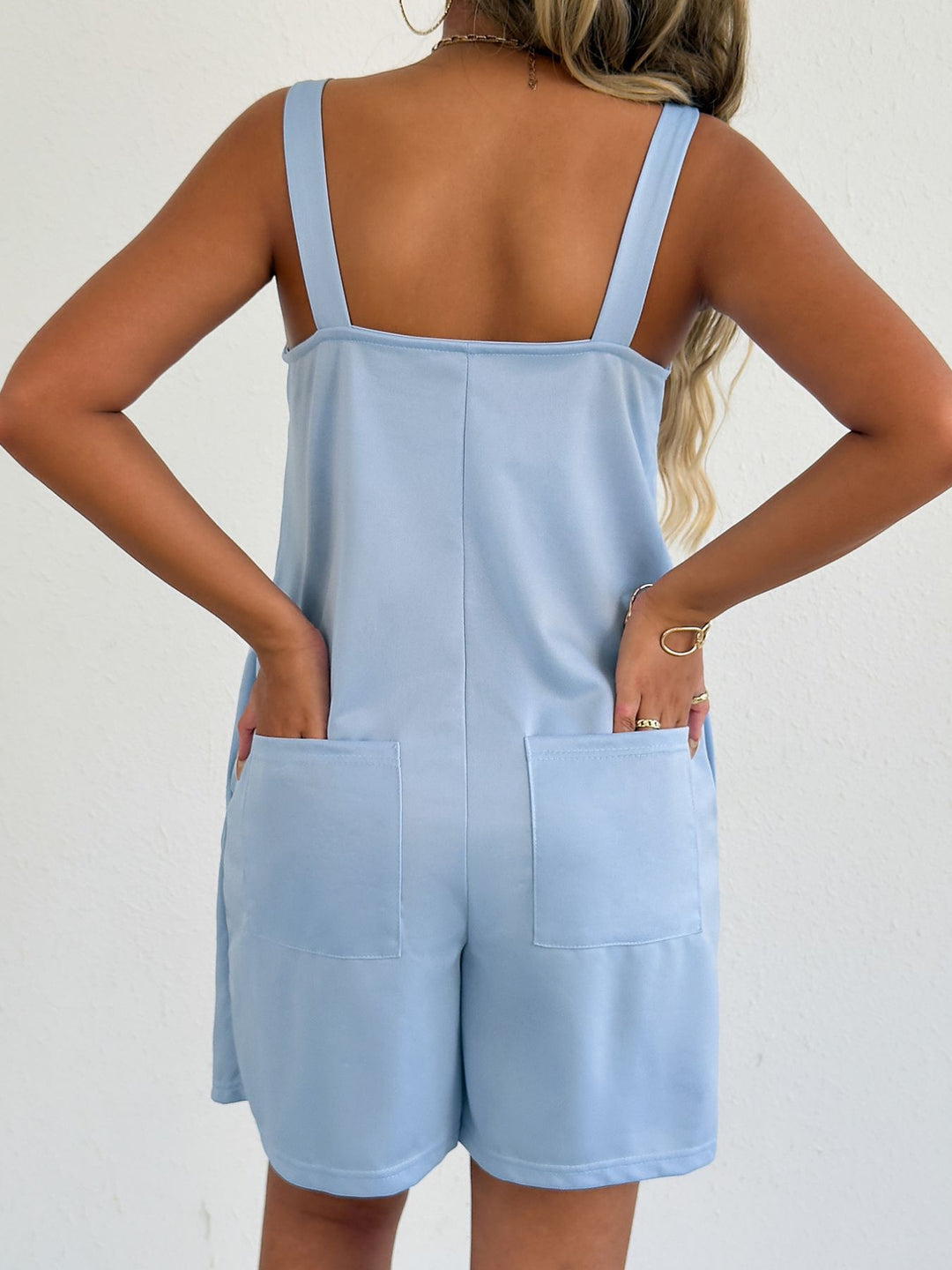 Sky Blue Sleeveless Casual Romper With Side Pockets