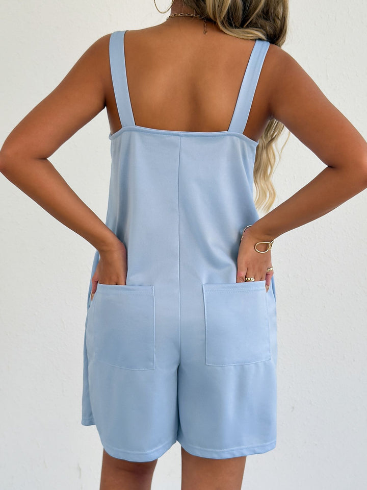 Sky Blue Sleeveless Casual Romper With Side Pockets