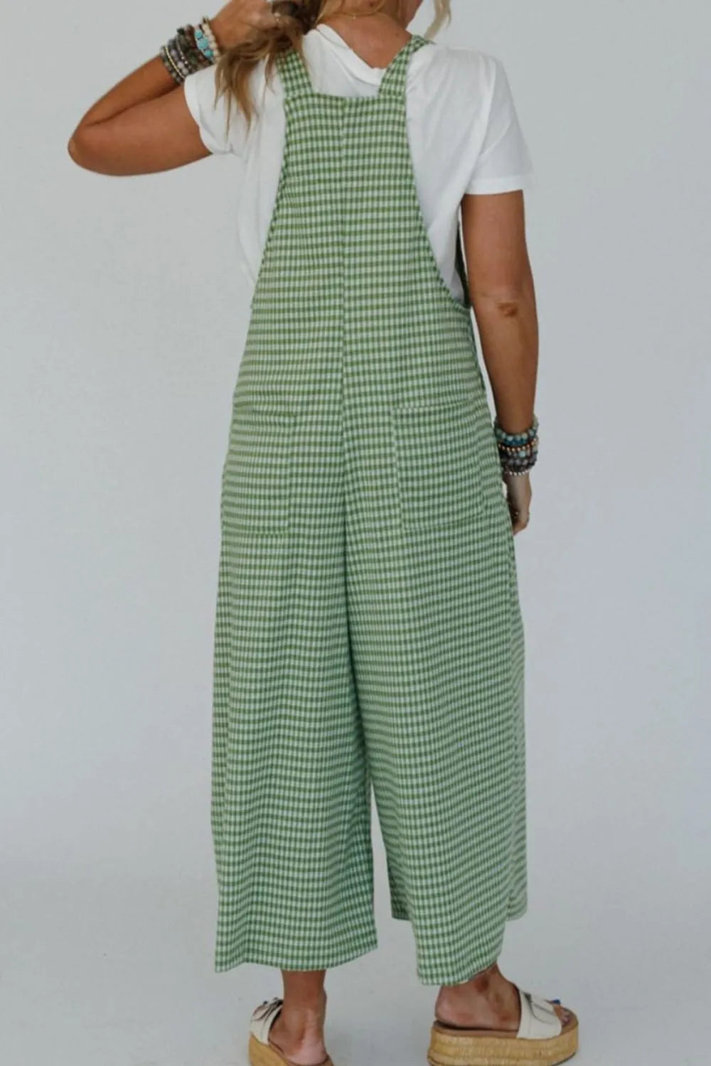 Lime Casual Gingham Wide Leg Overalls