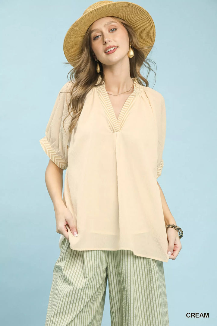 Umgee V Neck Short Sleeve Blouse