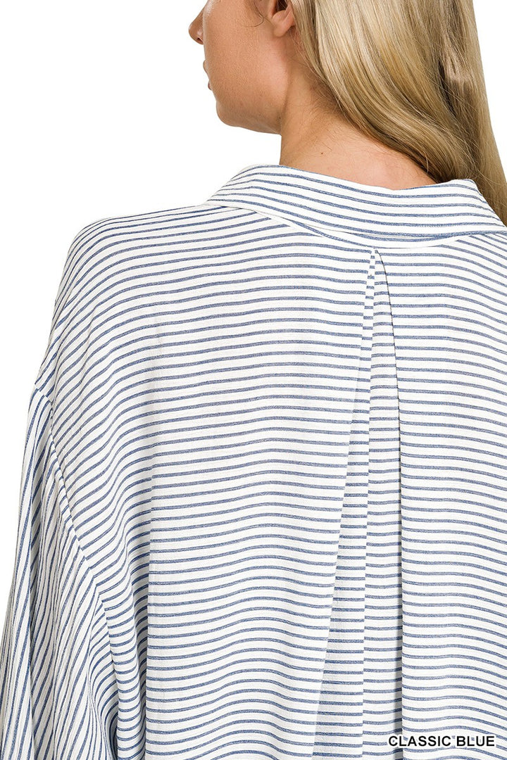 Zenana Woven Stripe Button Down Shirt