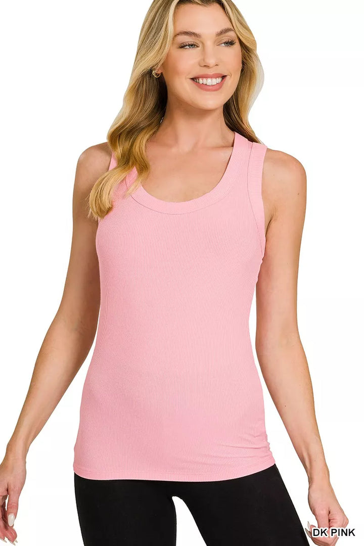 Dk Pink Zenana Ribbed Scoop Neck Tank Top 1