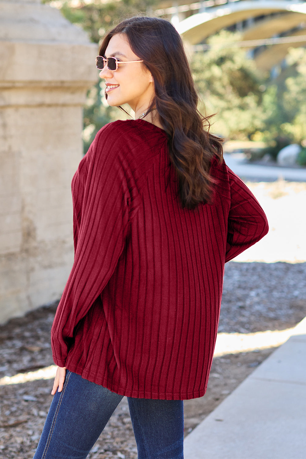 Scarlet Basic Bae Full Size Ribbed Round Neck Long Sleeve Knit Top 1