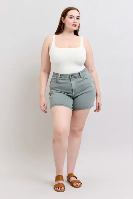 Judy Blue Full Size Hw Garment Dyed Back Pkt Embroidery Shorts Plus Size